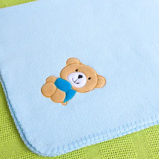 Brown Bear - Blue -  Embroidered Applique Coral Fleece Baby Throw Blanket (29.5 by 39.4 inches) Photo 4