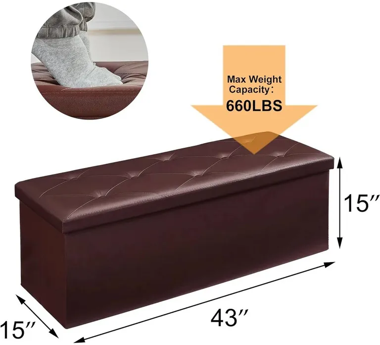 Brown Faux Leather Upholstered End of Bed Storage Bench Ottoman Photo 5