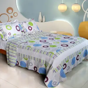 Photo of Bubble Ocean - 100% Cotton 3PC Vermicelli-Quilted Patchwork Quilt Set (King Size)