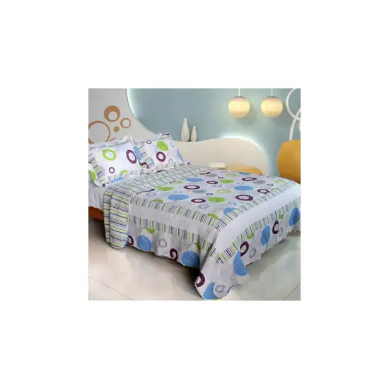 Bubble Ocean -  100% Cotton 3PC Vermicelli-Quilted Patchwork Quilt Set (King Size) Photo Swatch