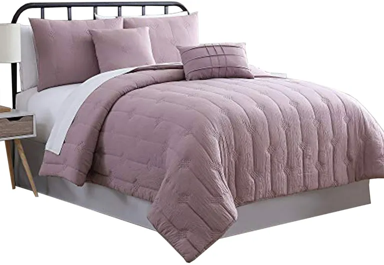 Bucharest 5 Piece Embroidered King Comforter Set with Pleats The Urban Port, Purple Photo 1