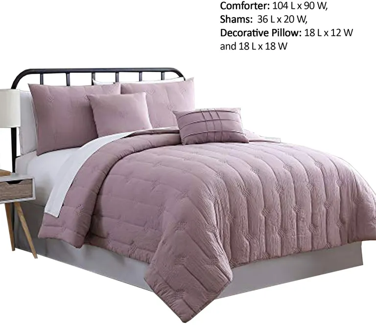 Bucharest 5 Piece Embroidered King Comforter Set with Pleats The Urban Port, Purple Photo 2