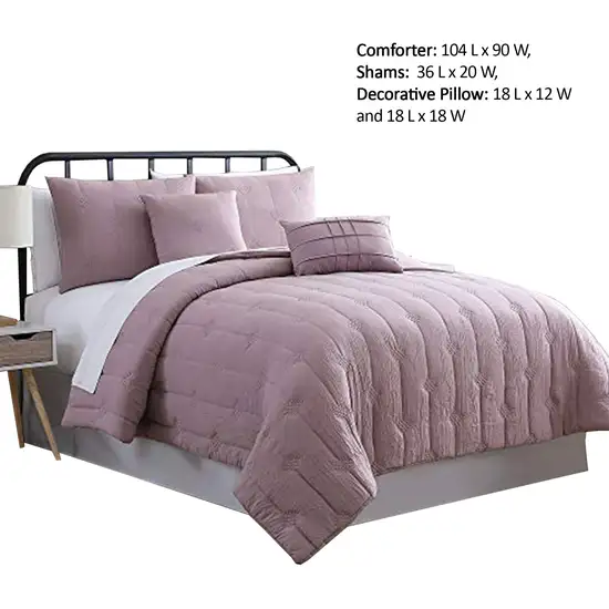 Bucharest 5 Piece Embroidered King Comforter Set with Pleats The Urban Port, Purple Photo 2