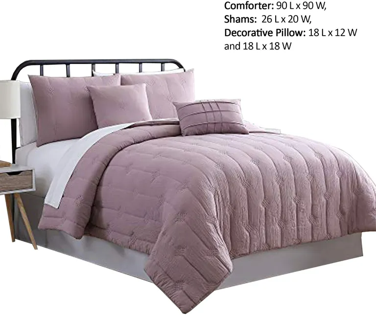 Bucharest 5 Piece Embroidered Queen Comforter Set with Pleats The Urban Port, Purple Photo 2