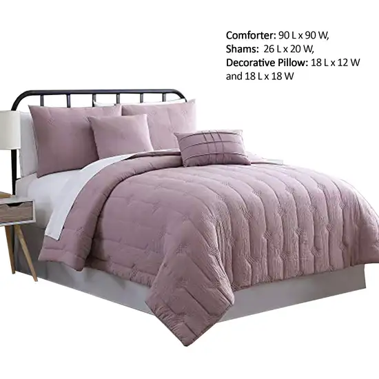 Bucharest 5 Piece Embroidered Queen Comforter Set with Pleats The Urban Port, Purple Photo 2