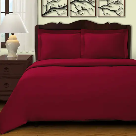 Burgundy King Cotton Blend 400 Thread Count Washable Duvet Cover Set Photo 2