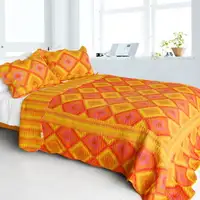 Photo of Burning Flame - Cotton 3PC Vermicelli-Quilted Striped Patchwork Quilt Set (Full/Queen Size)