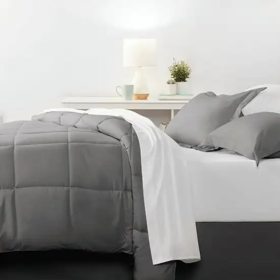 CA King Size 8-Piece Microfiber Reversible Bed-in-a-Bag Comforter Set in Grey Photo 4