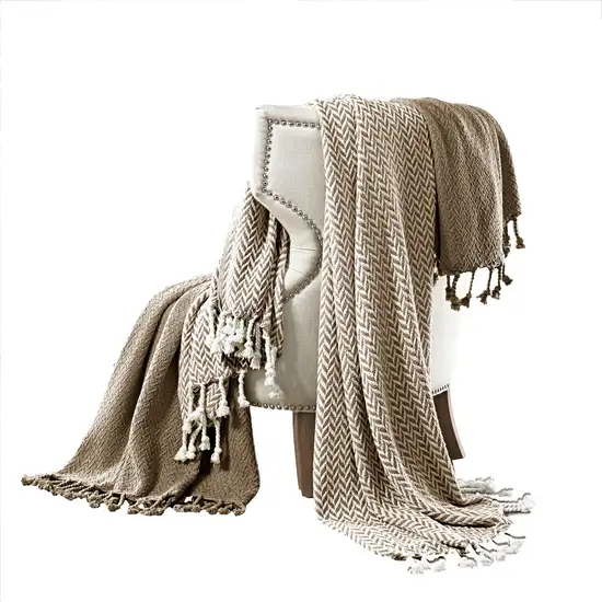 Calabria Herringbone Cotton Throw The Urban Port, Set of 2, Brown and White Photo 1