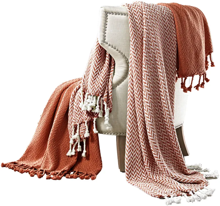 Calabria Herringbone Cotton Throw The Urban Port, Set of 2 Photo 2