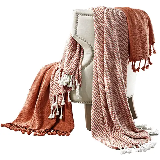 Calabria Herringbone Cotton Throw The Urban Port, Set of 2 Photo 1