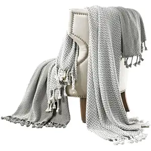 Photo of Calabria Herringbone Cotton Throw The Urban Port, Set of 2