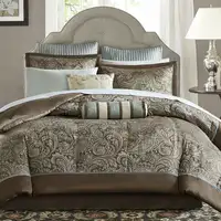 Photo of California King 12-piece Reversible Cotton Comforter Set in Brown and Blue