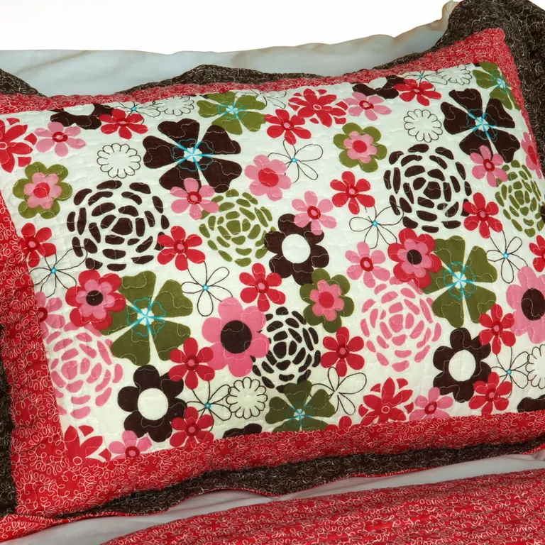Candy Floral - Cotton 3PC Vermicelli-Quilted Patchwork Quilt Set (Full/Queen Size) Photo 2