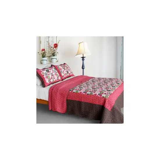 Candy Floral -  Cotton 3PC Vermicelli-Quilted Patchwork Quilt Set (Full/Queen Size) Photo 2
