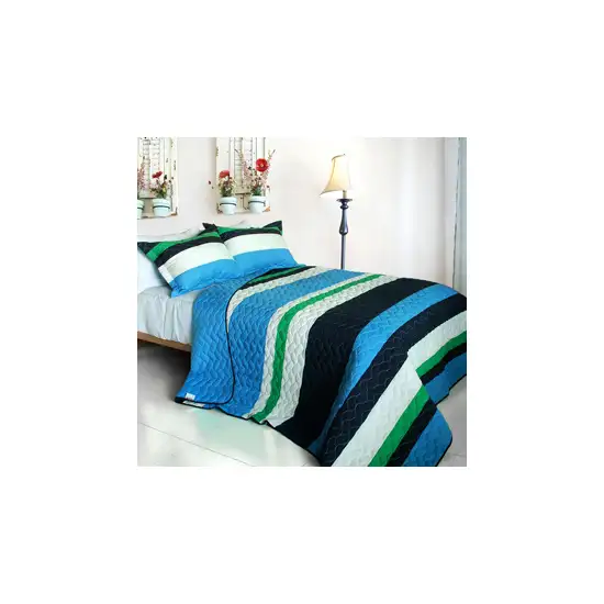 Caprice -  3PC Vermicelli-Quilted Patchwork Quilt Set (Full/Queen Size) Photo 1