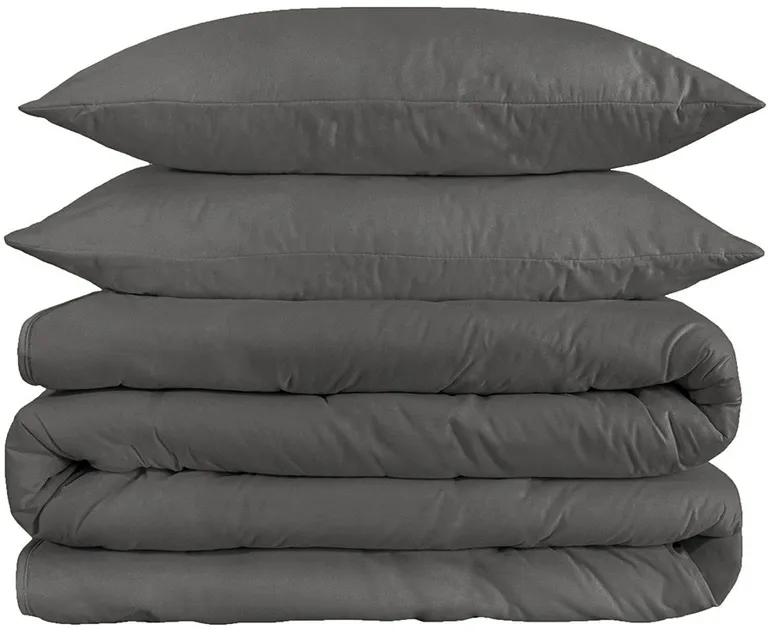 Charcoal King Cotton Blend 1200 Thread Count Washable Duvet Cover Set Photo 1