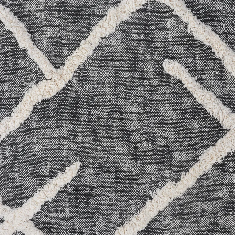 Charcoal and Off White Geometric  Cotton Coverlet With Fringe Photo 4