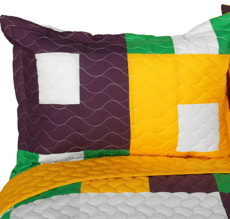 Checkers - 3PC Vermicelli-Quilted Patchwork Quilt Set (Full/Queen Size) Photo 2
