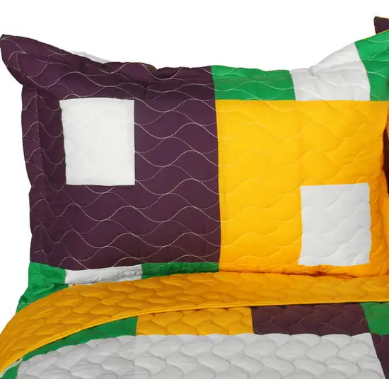 Checkers -  3PC Vermicelli-Quilted Patchwork Quilt Set (Full/Queen Size) Photo 2