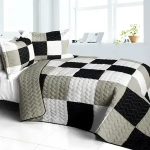 Photo of City Light - B - Vermicelli-Quilted Patchwork Plaid Quilt Set Full/Queen