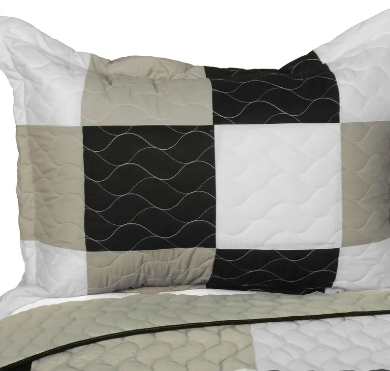 City Light - B - Vermicelli-Quilted Patchwork Plaid Quilt Set Full/Queen Photo 2
