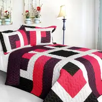 Photo of City of Wine - 3PC Vermicelli-Quilted Patchwork Quilt Set (Full/Queen Size)