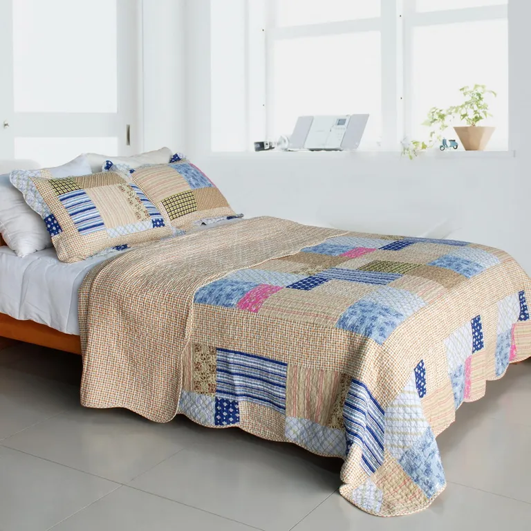 Classic Plaids - Cotton 3PC Vermicelli-Quilted Patchwork Quilt Set (Full/Queen Size) Photo 1