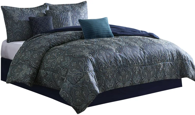 Clover 7 Piece Soft Polyester King Comforter Set, Jacquard Pattern Photo 2