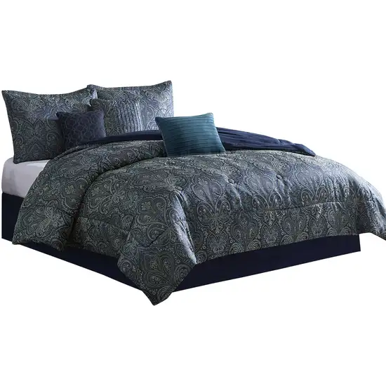 Clover 7 Piece Soft Polyester King Comforter Set, Jacquard Pattern Photo 2