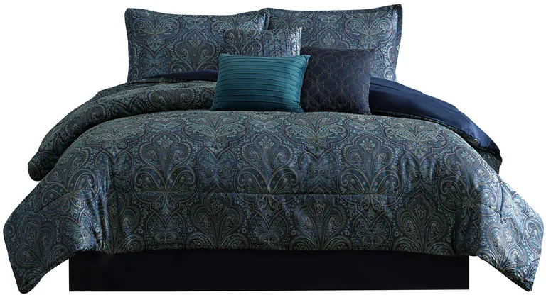 Clover 7 Piece Soft Polyester King Comforter Set, Jacquard Pattern Photo 1