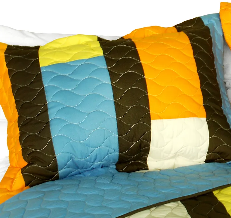 Colorful Bridge - 3PC Vermicelli-Quilted Patchwork Quilt Set (Full/Queen Size) Photo 1