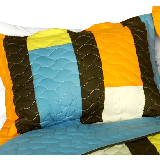 Colorful Bridge -  3PC Vermicelli-Quilted Patchwork Quilt Set (Full/Queen Size) Photo 2