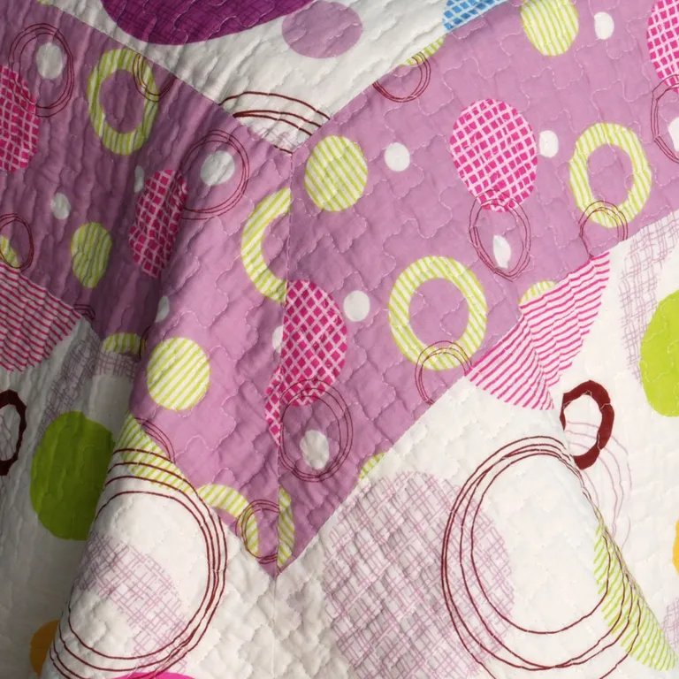 Colorful Bubble - Cotton 3PC Vermicelli-Quilted Patchwork Quilt Set (Full/Queen Size) Photo 4