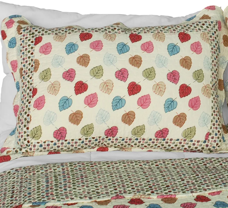 Colorful Dots - Cotton 3PC Vermicelli-Quilted Dots Patchwork Quilt Set (Full/Queen Size) Photo 2