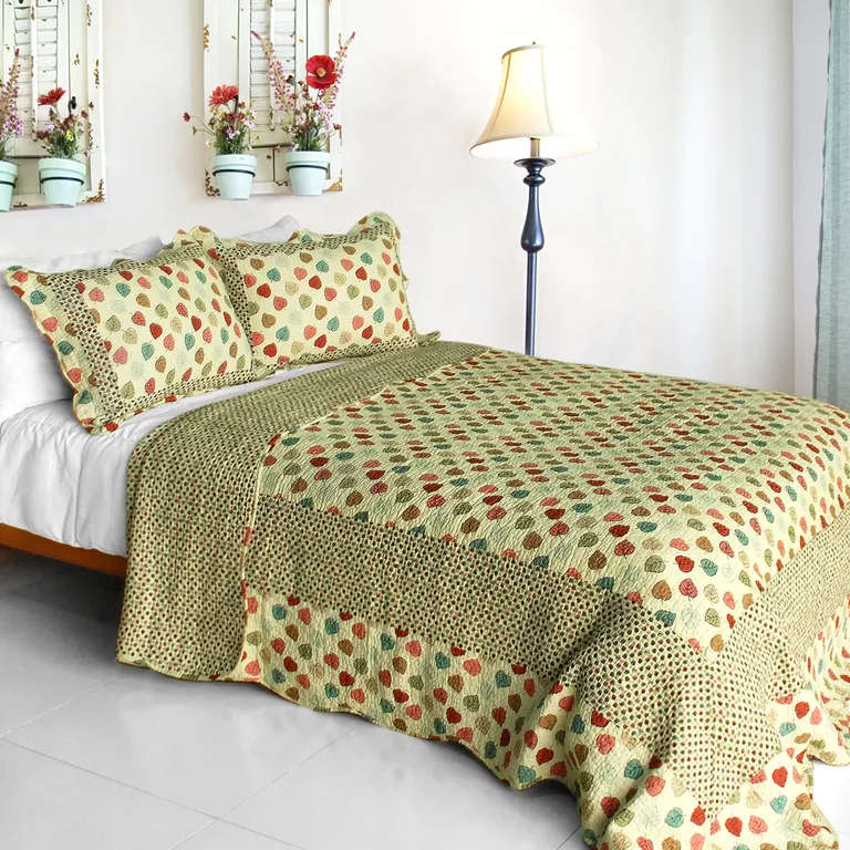 Colorful Dots - Cotton 3PC Vermicelli-Quilted Dots Patchwork Quilt Set (Full/Queen Size) Photo 1