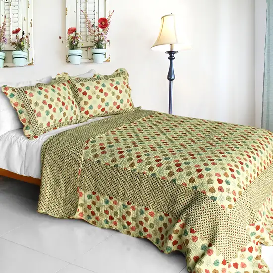 Colorful Dots -  Cotton 3PC Vermicelli-Quilted Dots Patchwork Quilt Set (Full/Queen Size) Photo 1