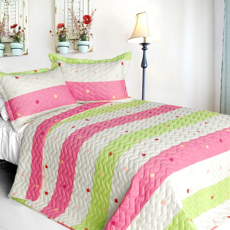 Colorful Life - Cotton 3PC Vermicelli-Quilted Patchwork Quilt Set (Full/Queen Size) Photo 1