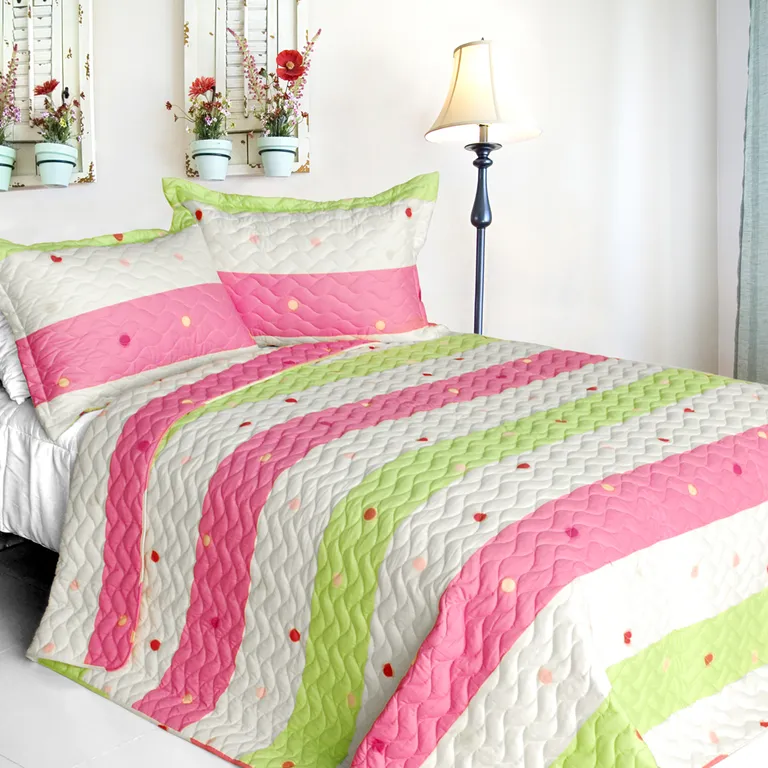 Colorful Life - Cotton 3PC Vermicelli-Quilted Patchwork Quilt Set (King Size) Photo 1