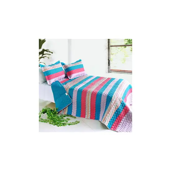 Colorful Sky -  3PC Vermicelli-Quilted Striped Quilt Set (Full/Queen Size) Photo 2