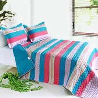 Photo of Colorful Sky - 3PC Vermicelli-Quilted Striped Quilt Set (Full/Queen Size)