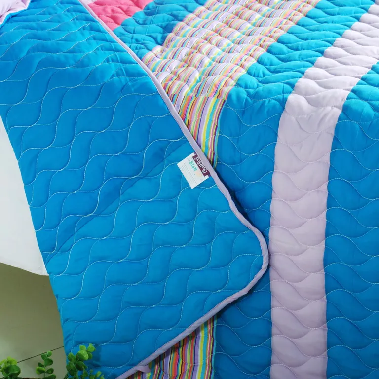 Colorful Sky - 3PC Vermicelli-Quilted Striped Quilt Set (Full/Queen Size) Photo 4