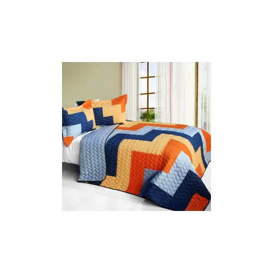 Colorful Wave -  Brand New Vermicelli-Quilted Patchwork Quilt Set Full/Queen Photo 2