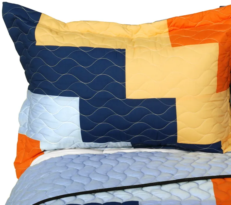 Colorful Wave - Brand New Vermicelli-Quilted Patchwork Quilt Set Full/Queen Photo 2