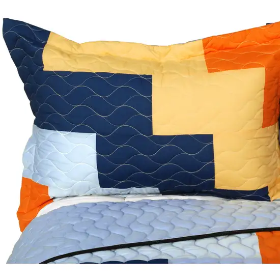 Colorful Wave -  Brand New Vermicelli-Quilted Patchwork Quilt Set Full/Queen Photo 3