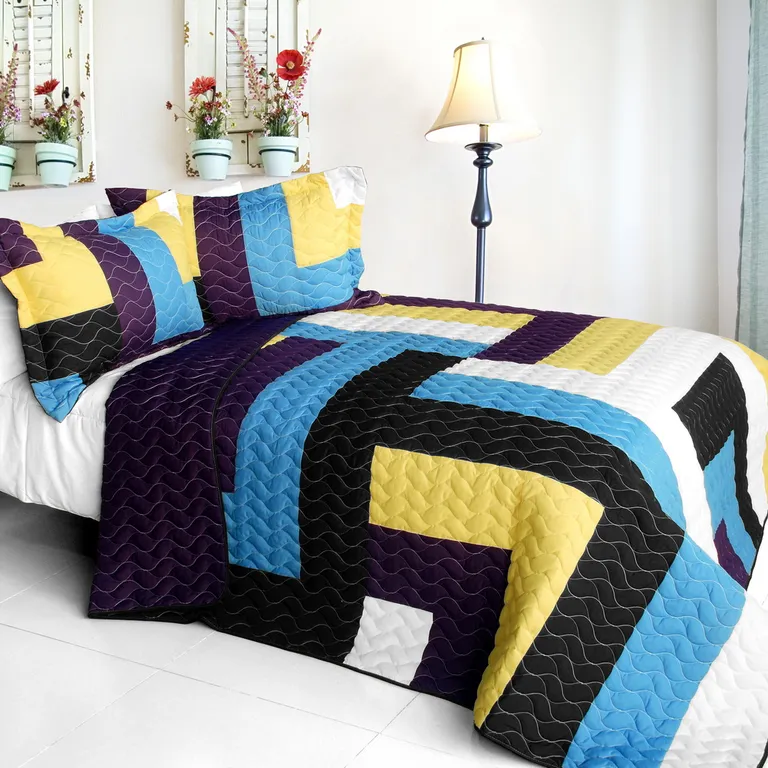 Colors Quartet - 3PC Vermicelli - Quilted Patchwork Quilt Set (Full/Queen Size) Photo 1