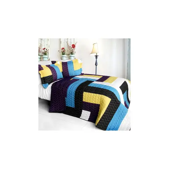 Colors Quartet -  3PC Vermicelli - Quilted Patchwork Quilt Set (Full/Queen Size) Photo 2