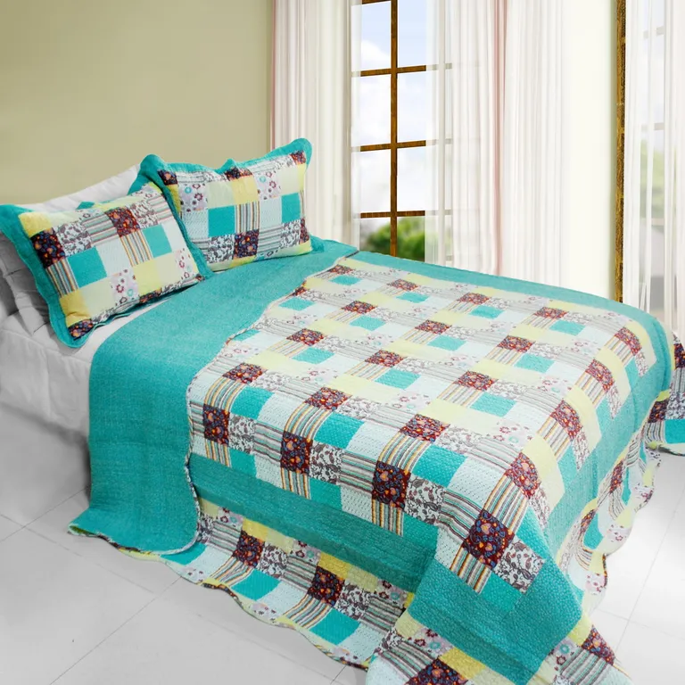 Cool Spring - 3PC Cotton Vermicelli-Quilted Printed Quilt Set (Full/Queen Size) Photo 1