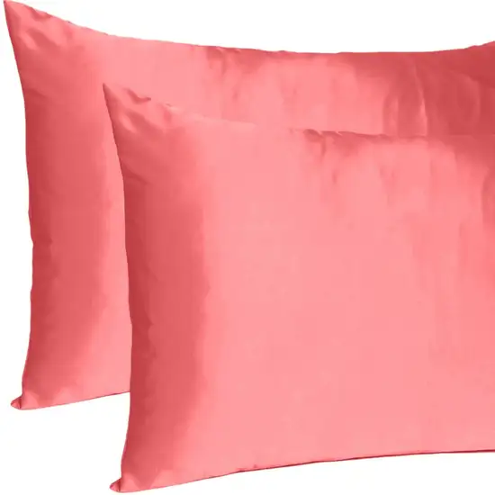 Coral Dreamy Set Of 2 Silky Satin King Pillowcases Photo 7