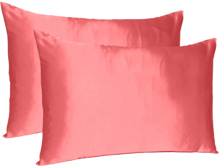 Coral Dreamy Set Of 2 Silky Satin King Pillowcases Photo 3